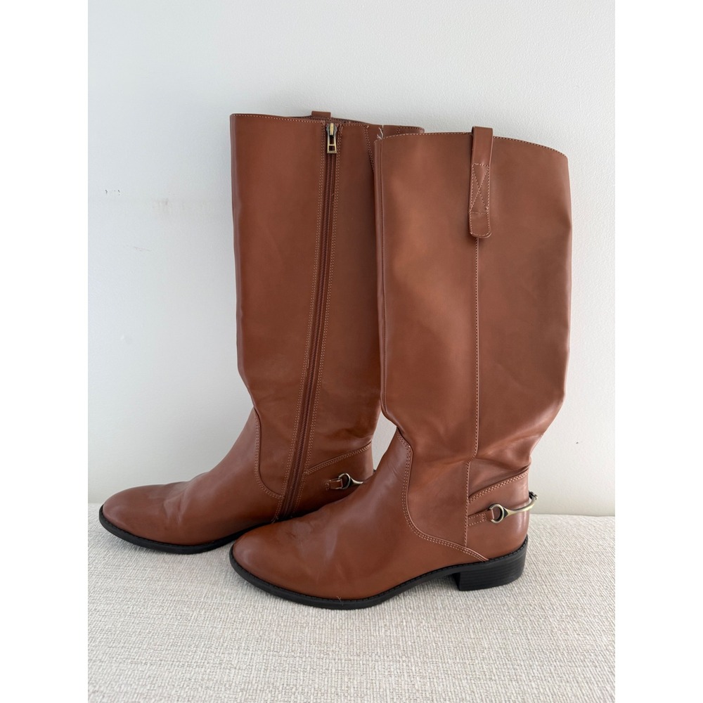 Sam & Libby Perry Tall Cognac Riding Boots Brass Bit Accent Size 11 Equestrian
